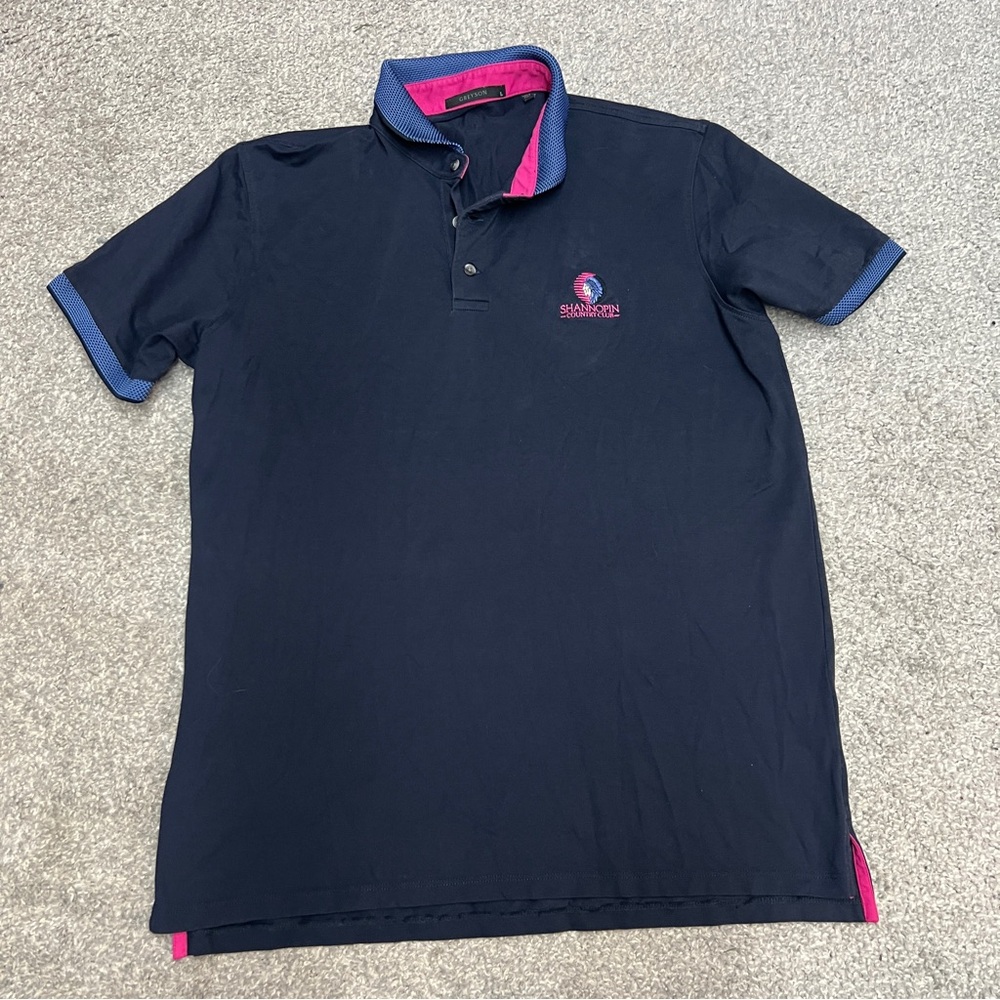 Greyson Polo Shirt Mens Large Navy Blue Pima Cotton Golf Performance Shannopin